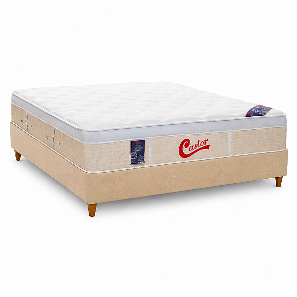 CONJUNTO: BOX + COLCHÃO CASTOR GOLD STAR VITAGEL - MOLAS ENSACADAS - TAMANHO CASAL 138 X 188 X 69