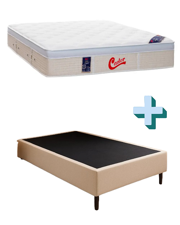 CONJUNTO: BOX + COLCHÃO CASTOR GOLD STAR VITAGEL - MOLAS ENSACADAS - TAMANHO CASAL 138 X 188 X 69