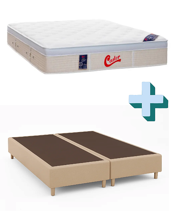 CONJUNTO: BOX + COLCHÃO CASTOR GOLD STAR VITAGEL - MOLAS ENSACADAS - TAMANHO QUEEN 158 X 198 X 69