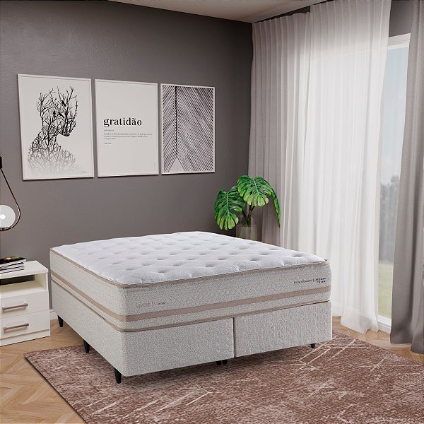 CONJUNTO: BOX + COLCHÃO HERVAL PREMIUM FOAM - MOLAS ENSACADAS - QUEEN 158X198X70