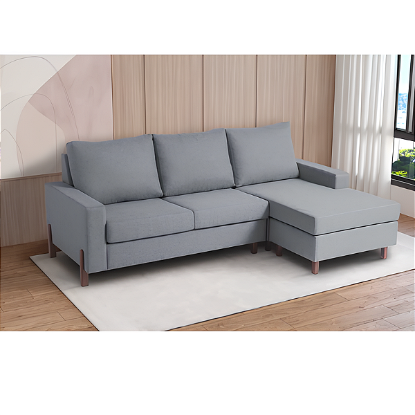 Sofá Haval com Chaise Reversível – 2,76m, Almofadas Soltas, Pés de Madeira