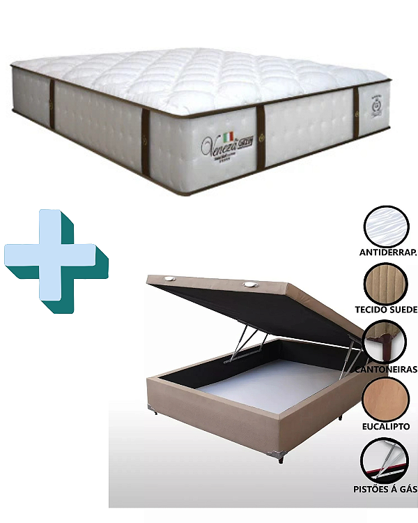 CONJUNTO BAU + COLCHAO GAZIN VENEZA MOLAS ENSACADAS QUEEN 158X198X76