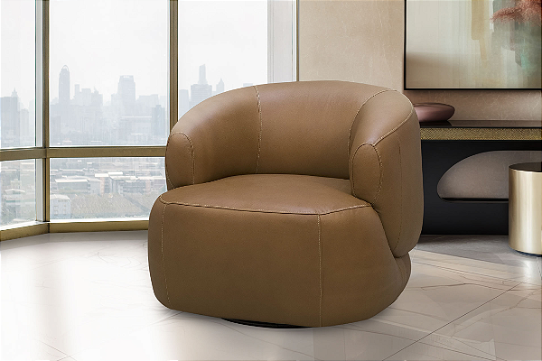 POLTRONA GIRATORIA CHANDON EM COURO CARAMELO