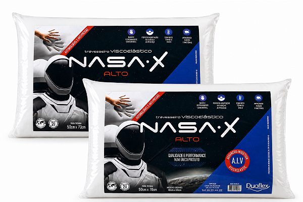 Kit 2 Travesseiros Viscoelásticos NASA-X Alto Duoflex