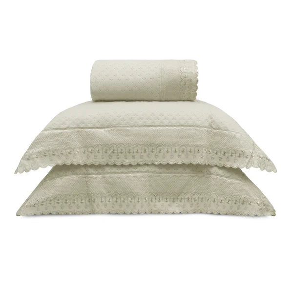 Kit Colcha Queen com 2 Porta Travesseiro Bordare Premium Appel Home Amêndoa