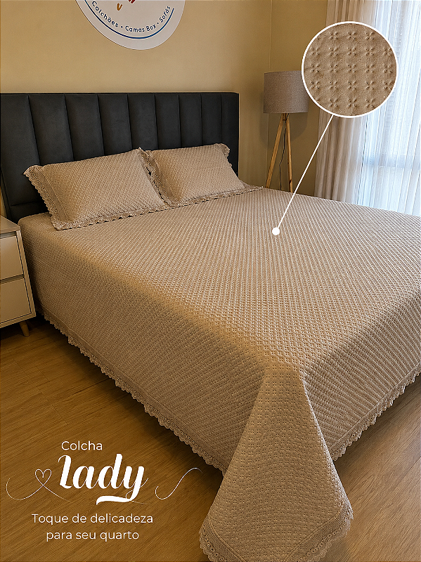 Kit Colcha Casal com 2 Porta Travesseiro Bordare Premium Appel Home Amêndoa