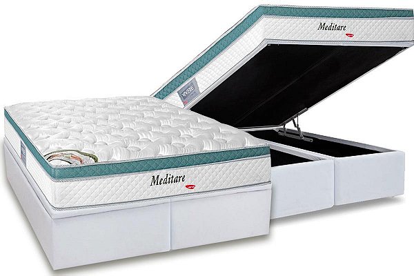 Conjunto: Box com Baú + Colchão Molas Ensacadas -  Meditare Herval Queen 158X198X74
