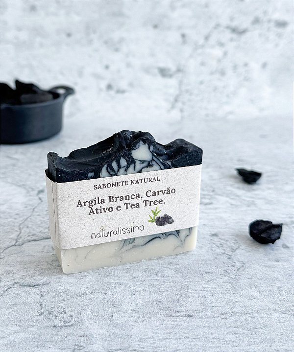 Sabonete Artesanal Argila Branca, Carvão Ativo e Tea Tree