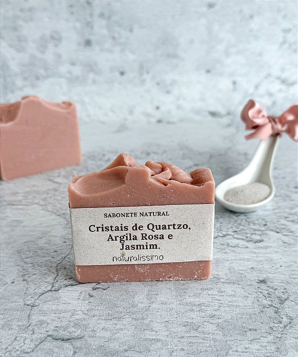 Sabonete Artesanal Cristais de Quartzo, Argila Rosa e Jasmim