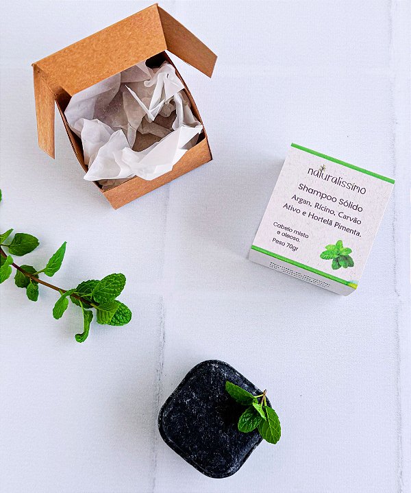 Shampoo Sólido Artesanal de Argan, Carvão Ativo e Hortelã Pimenta