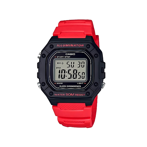 Relogio Casio Masculino Digital  Vermelho W-218H-4BVDF
