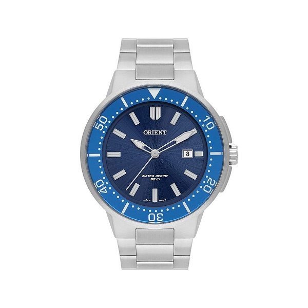Relógio Orient Masculino Analógico Prateado Fundo Azul MBSS1465D1SX