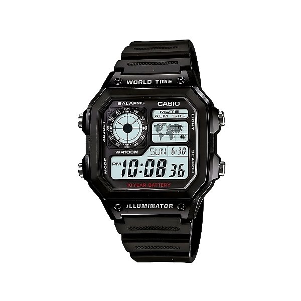 Relógio Casio Masculino Digital World Time AE-1200WH-1AVDF-SC