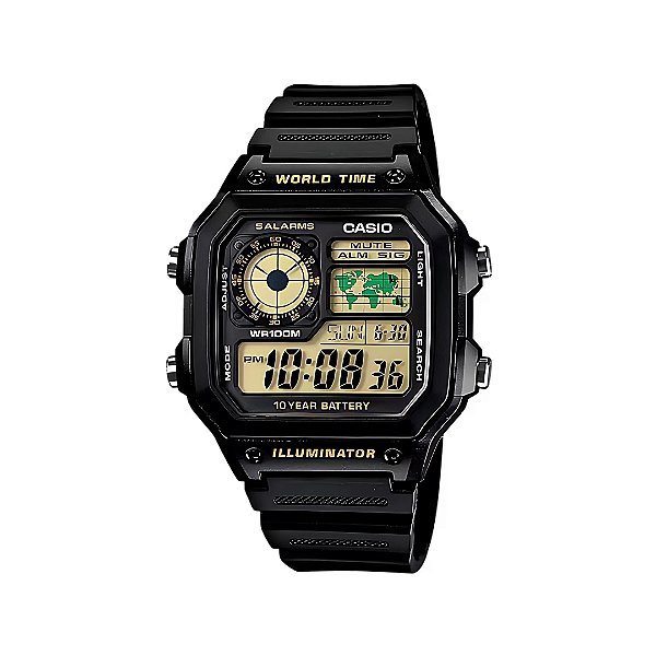Relógio Casio Masculino Digital World Time AE-1200WH-1BVDF-SC