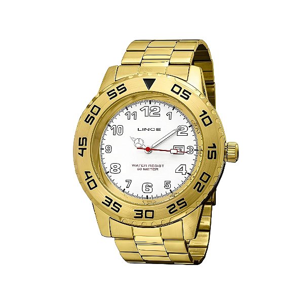 Relógio Lince Masculino Com Calendário Pulseira de Aço Dourado MRG4335LB2KX