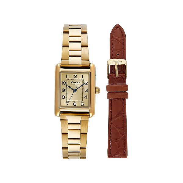 Relógio Mondaine Feminino Dourado Quadrado Pulseira Couro Marrom