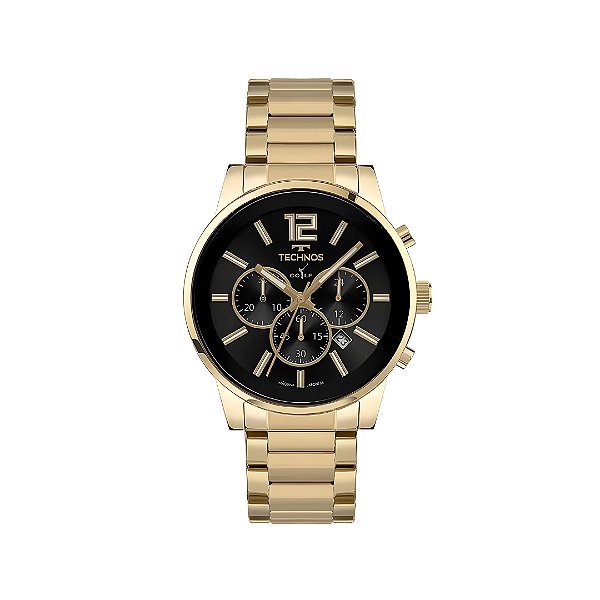 Relógio Technos Masculino Cronógrafo Dourado Fundo Preto JS25BCD1D