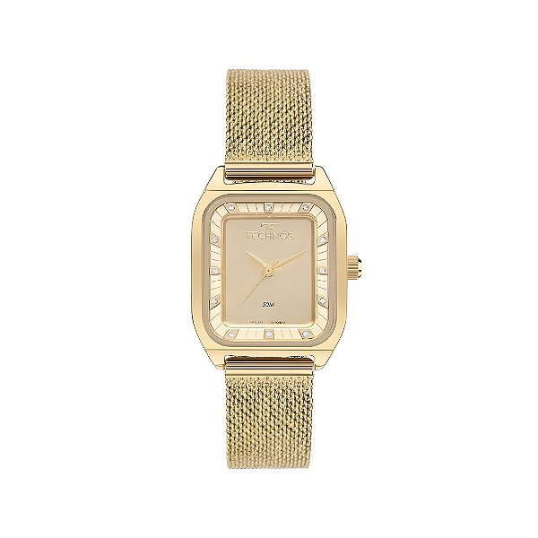 Relógio Technos Feminino Fundo Dourado Pulseira Esteirinha 2035NAX1D