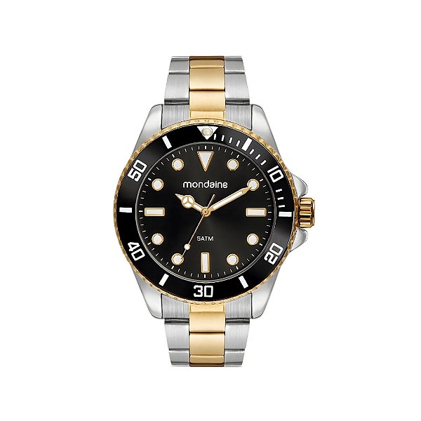 Relógio Mondaine Masculino Fundo Preto Pulseira Bicolor 32549GPMVBE3