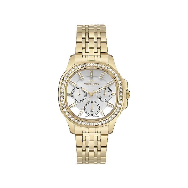 Relógio Technos Feminino Dourado St. Moritz Com Zircônias Multifunção 6P29AMF/1K