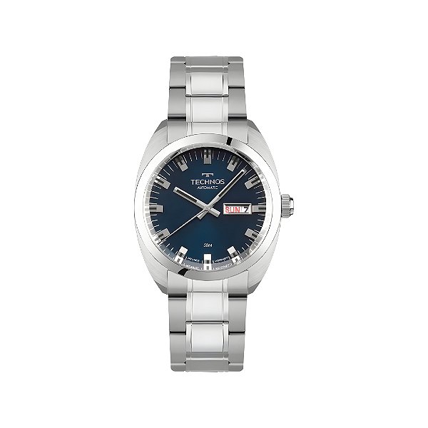 Relógio Technos Masculino Automático Prata com Fundo Azul  8205OV/1A