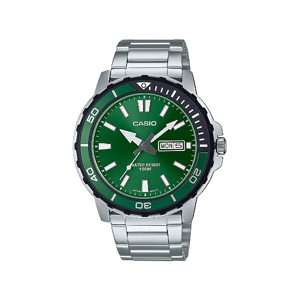Relogio Casio Masculino Analogico Prateado Vidro Verde MTD-125D-3AVDF-SC