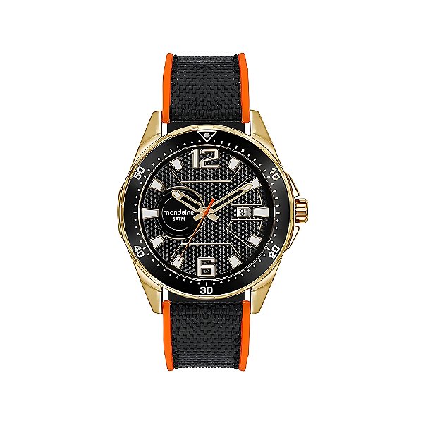 Relogio Mondaine Masculino Pulseira Silicone e Nylon Preto com Laranja 32563GPMVDI1