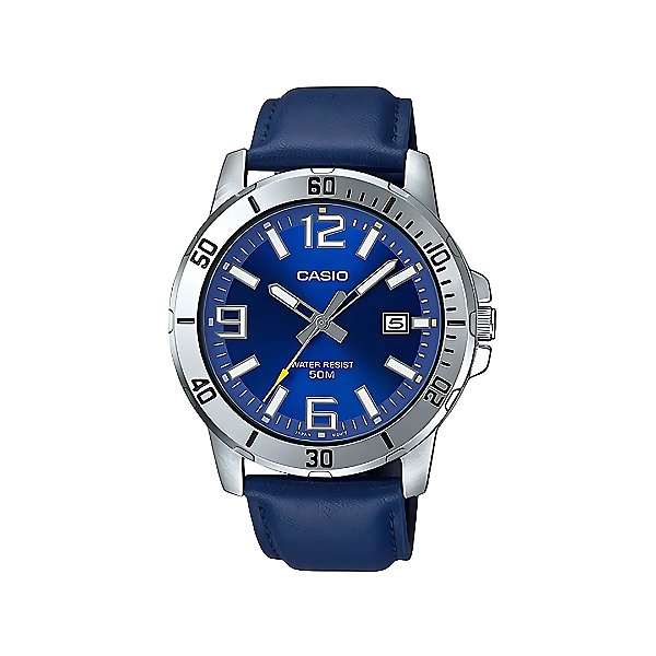 Relógio Casio Masculino Couro Azul MTP-VD01L-2BVUDF