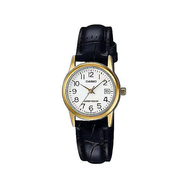 Relógio Casio Feminino Dourado com Puls. Couro Preta LTP-V002GL-7B2UDF-SC
