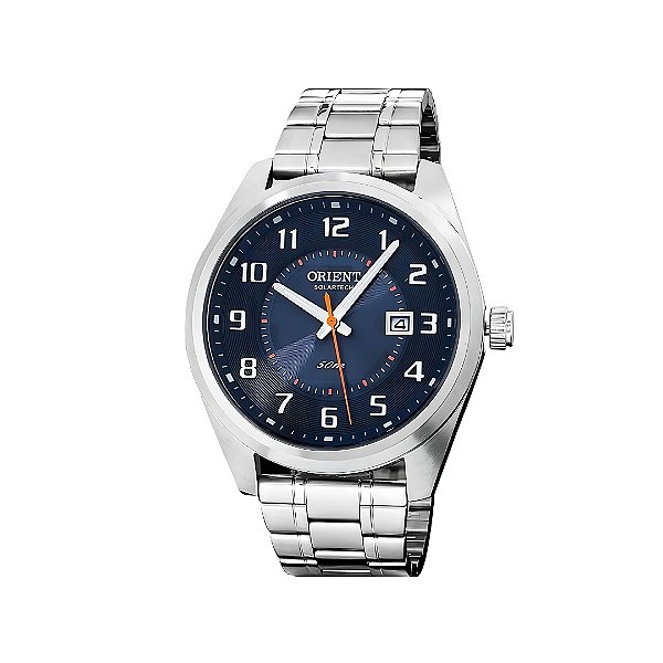 Relógio Orient Masculino Pulseira de Aço Prateado Fundo Azul MBSS1496D2SX