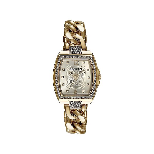 Relógio Seculus Feminino Dourado Bracelete 77274LPSVDS1