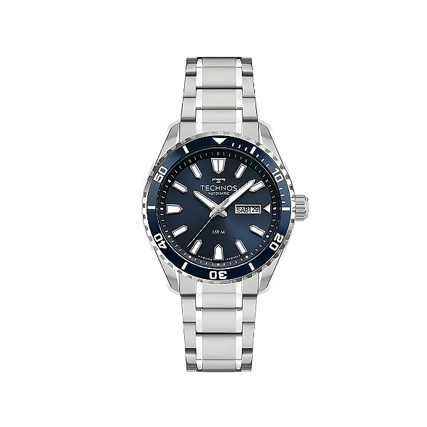 Relógio Technos Masculino Automático Prata com Fundo Azul 8205PD1A