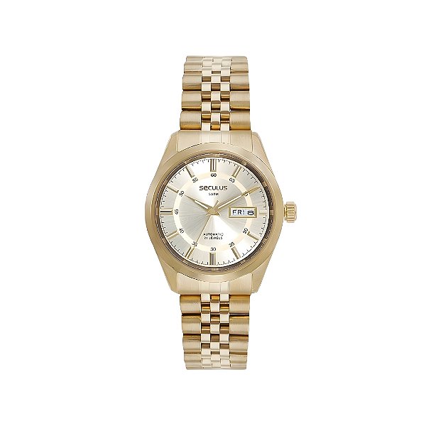 Relógio Seculus Masculino Automático Social Dourado 21 Jewels 77361GPSVDA4