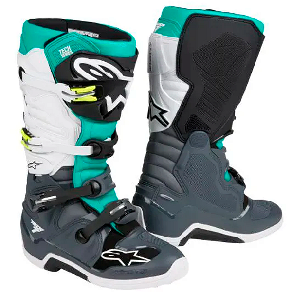 Bota Alpinestars Tech 7 - Cinza Escuro/Verde Claro/Branco