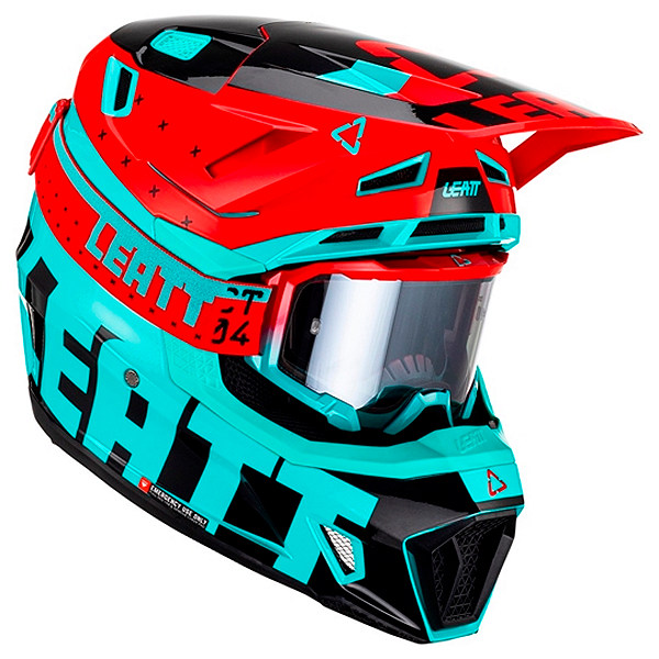 Capacete Leatt Moto 7.5 com Óculos Aqua/Preto/Vermelho