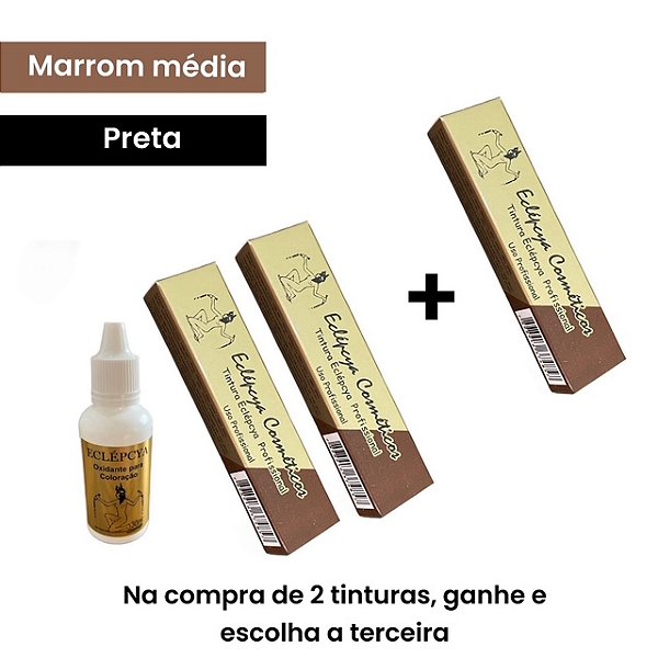 2 Tinturas Marrom Média e Preta Eclépcya e 1 Ox. - Ganhe 1 tintura a sua escolha
