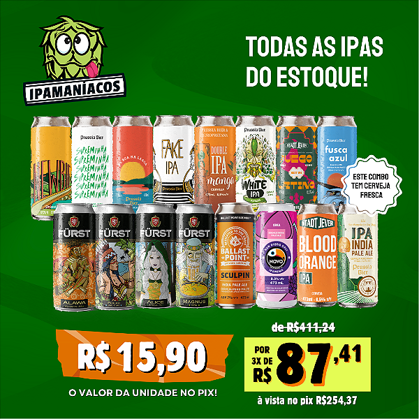 IPA Maniacos – Mega IPAs –  Todas as IPAs do estoque - 16 latas
