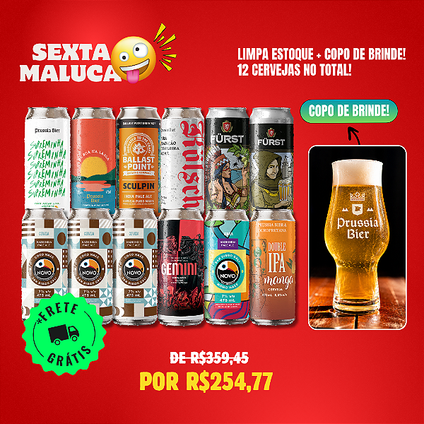 Sexta Maluca - Limpa Estoque + Copo Hamburgo - 12 Latas