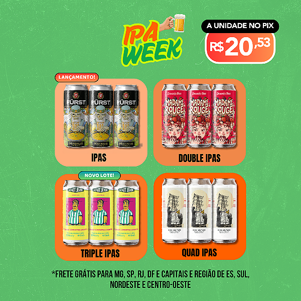 Escadinha - IPA, Double IPA, Triple IPA e Quad IPA - 12 Latas