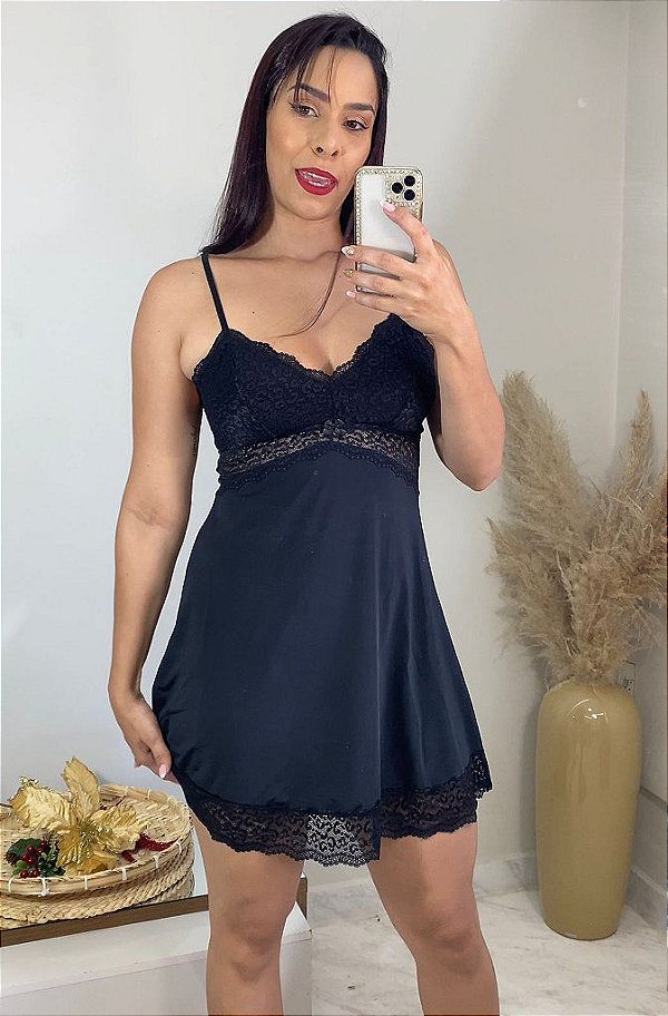 Camisola Jessica em  Malha Fria Com Renda  Confortável E Fresca- Acompanha Calcinha