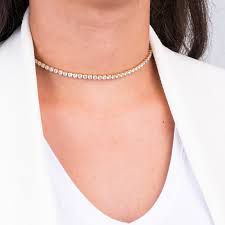 Colar choker Riviera  Cristal Zirconia  Grossa 4mm  - Semijoia Banhada a Ouro 18k