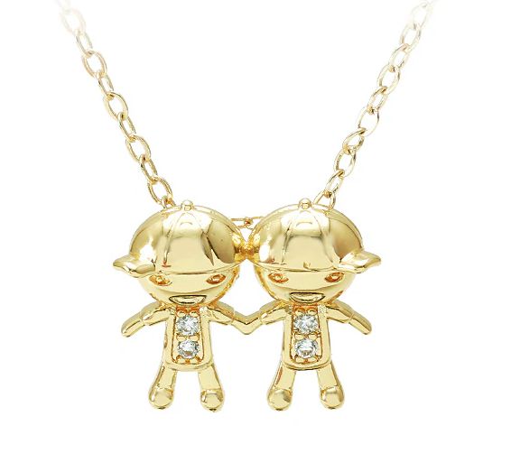 Colar Dois Filhos / Dois Meninos /  Cravejado. Pingente- Semijoia Banhada a Ouro 18k