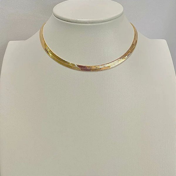 Colar Chocker Fita Lâmina Semijoia Banhada a Ouro 18K