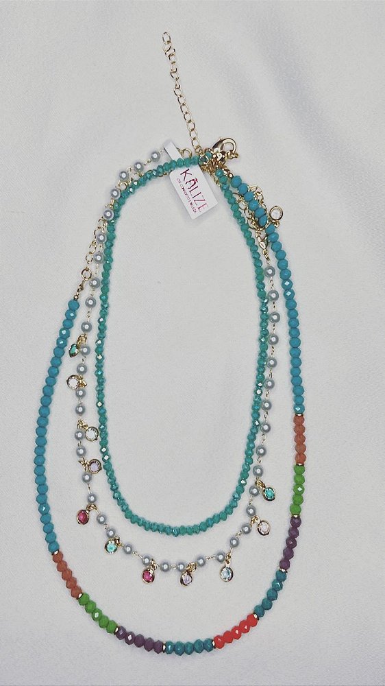 Colar/ Chocker Pedras em Degradê Cores- Banhado em ouro 18K