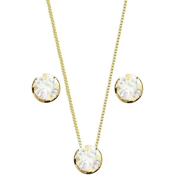 Conjunto Ponto de Luz 6mm -BRINCO + COLAR - Banhada a Ouro 18K - Semijoia