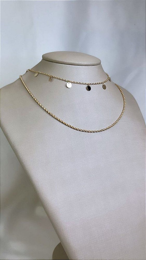 Colar/ Chocker gargantilha Corrente Cabo de Aço/ Baiano Fina Regulável - Semijoia Banhada Ouro 18 K