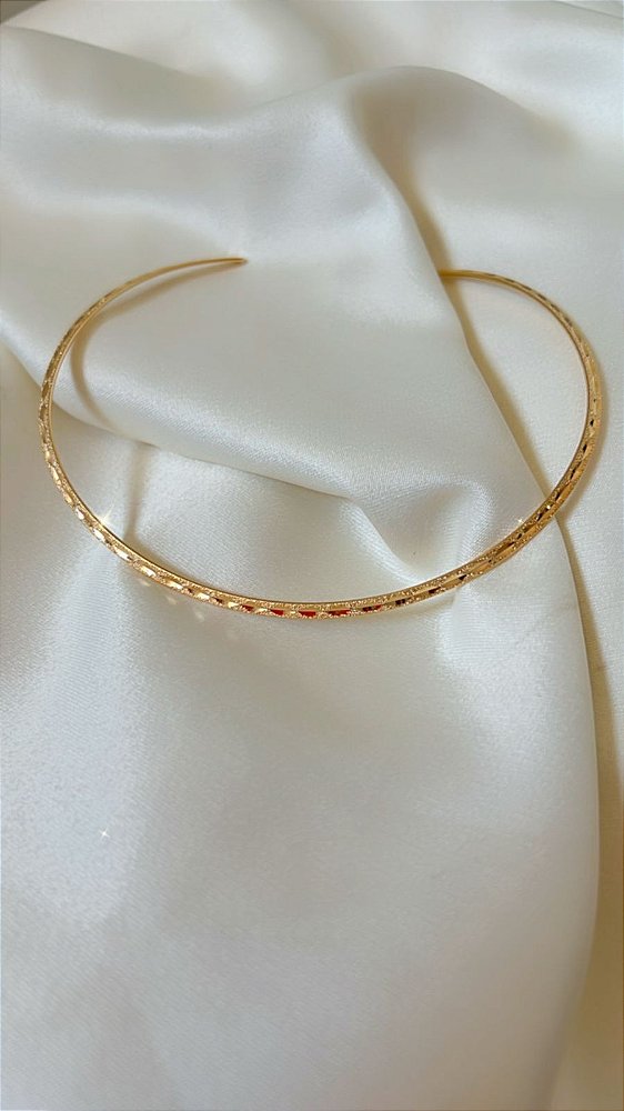 Colar Aro Chocker Trabalhado Fino 3mm - Semijoia Banhada Ouro 18 K