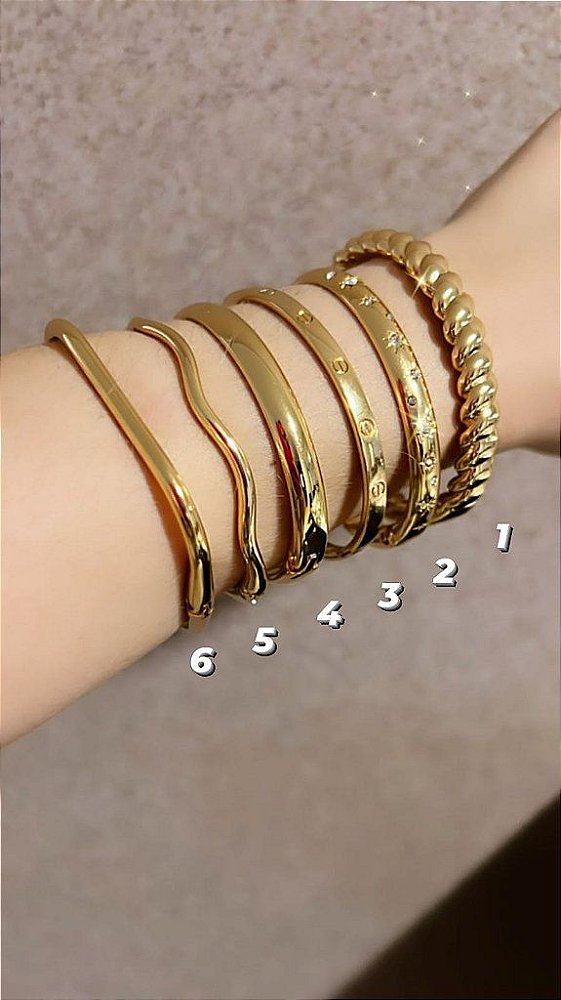 Bracelete/ Pulseira Liso/Trabalhado - Semijoia Delicada Banhada a Ouro 18K
