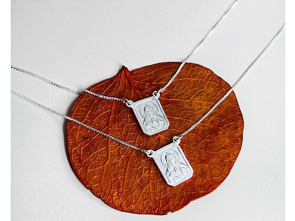 Escapulário com Medalhas  de Jesus e Nossa Senhora do Carmo de 65cm  em Prata 925
