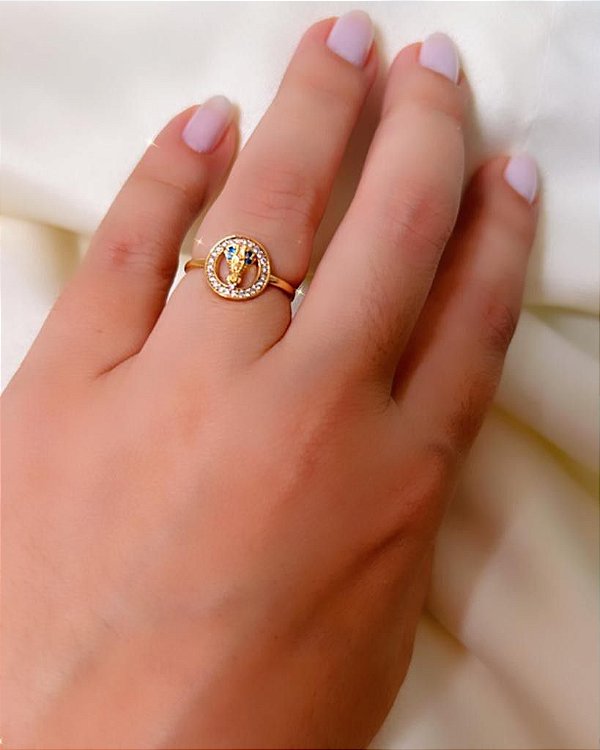 Anel Religioso Nossa Senhora Cravejado Elegante Delicado- Banhado a Ouro 18k - Semijoia